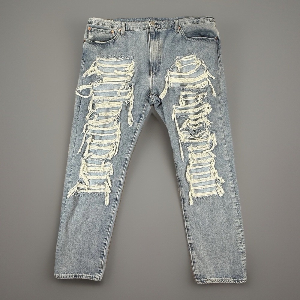 Levi's Premium Hi Ball Roll Jeans Mens 40x29 Big E Light Wash Distressed Tapered